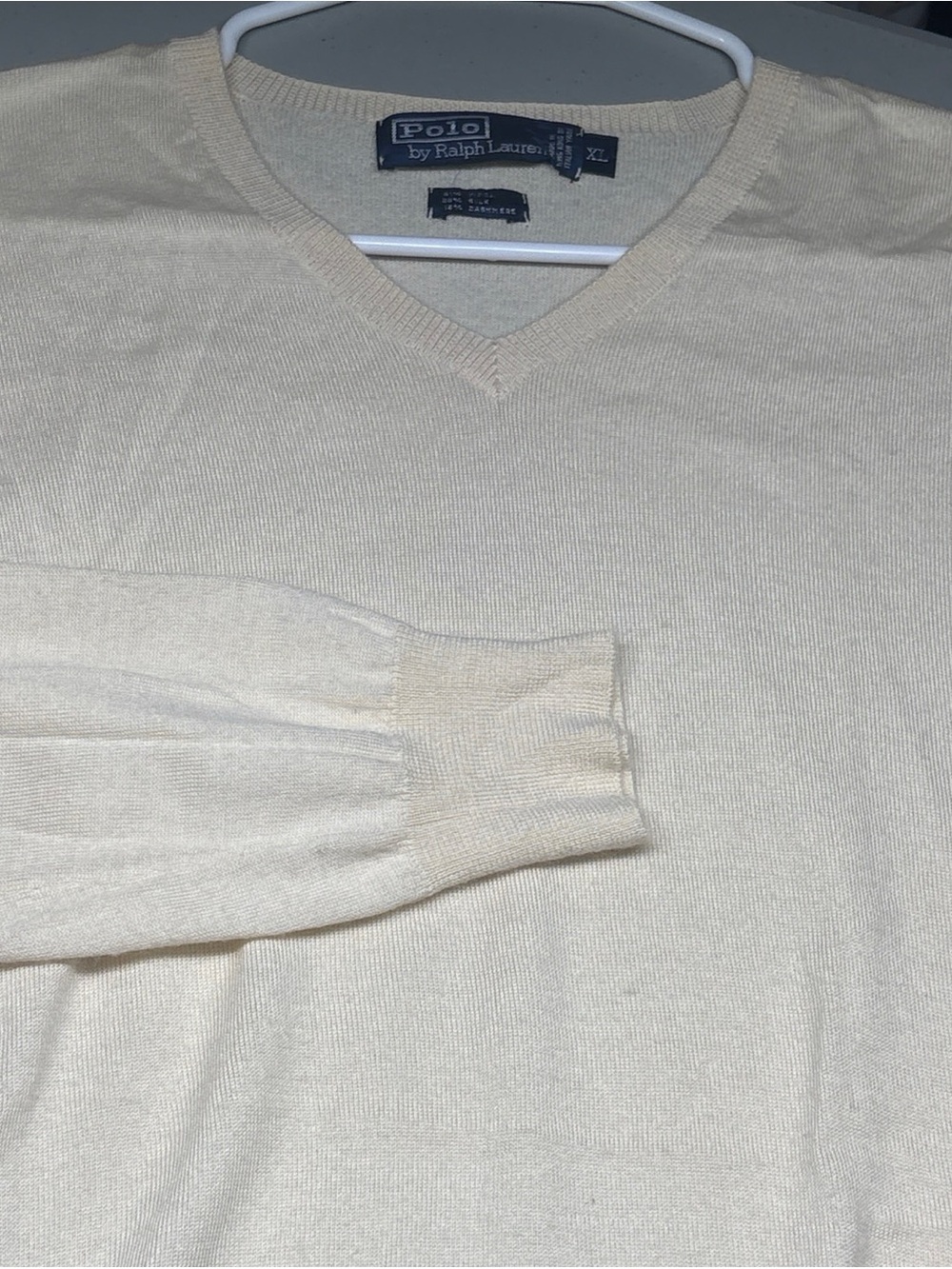 VTG Polo Ralph Lauren Vintage Cashmere Wool Silk V-Neck Sweater XL Italian Yarn